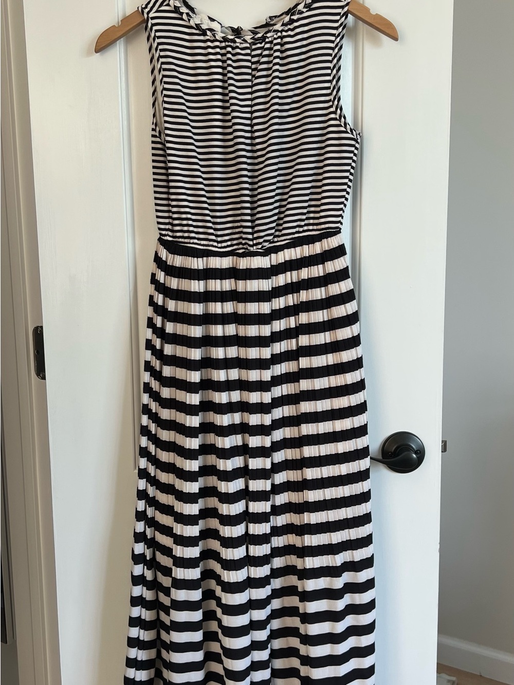 Maison Jules Black and White Striped Sleeveless Maxi Dress